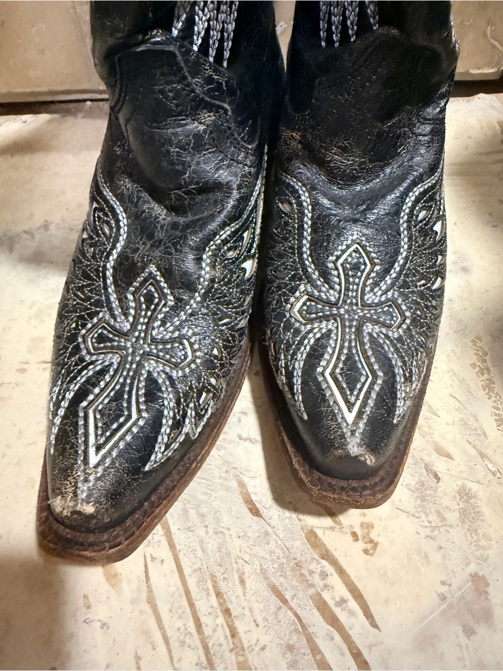 Classic Black Embroidered Western Heeled Boots - Picture 3 of 6